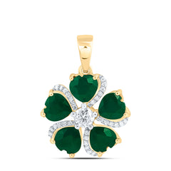 14k Gold 1/4 CTW-Natural Diamond 1 5/8 CTW-Ht-Em, Natural Gemstone Heart Flower Pendant