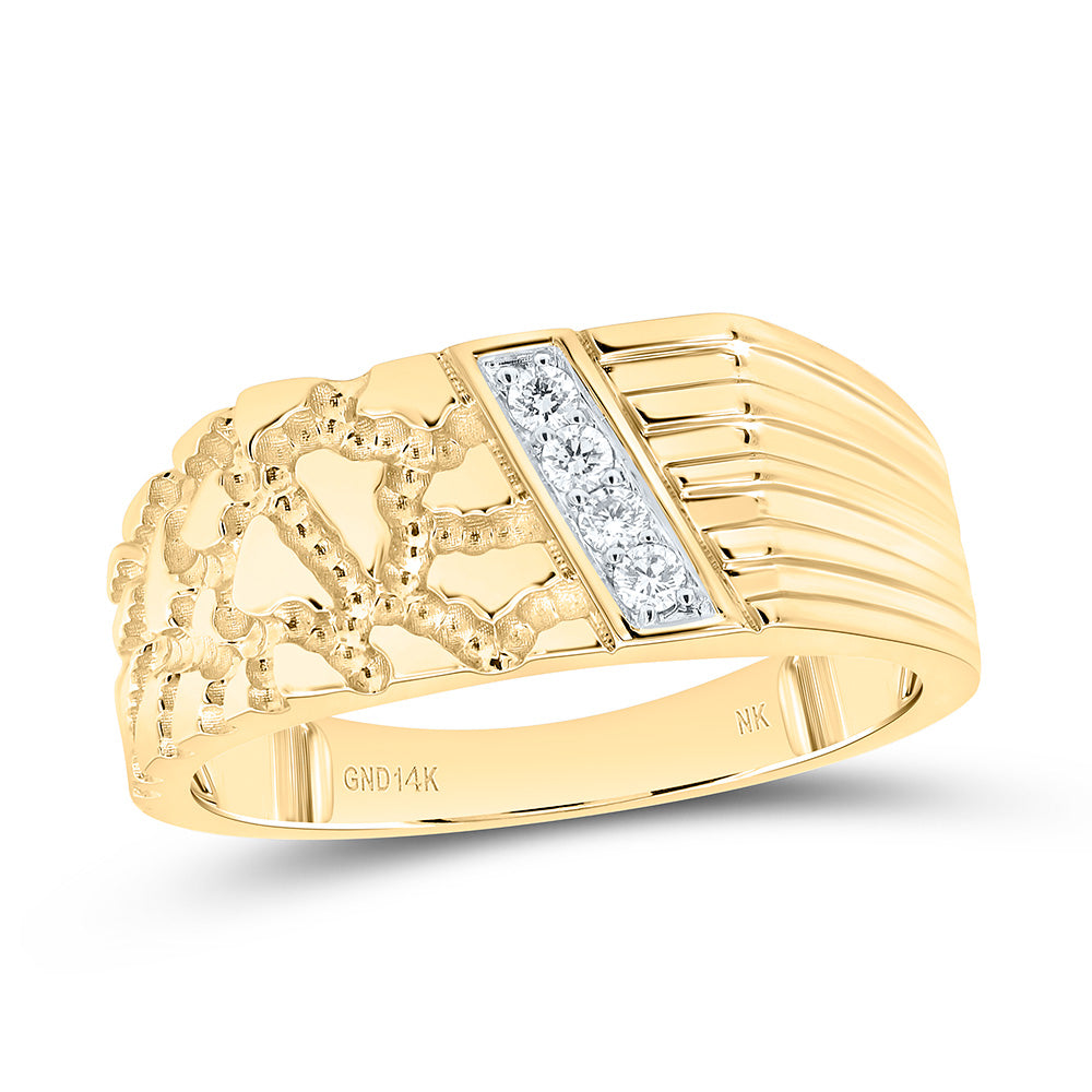 14k Gold 1/10 CTW-Natural Diamond Nugget Mens Ring