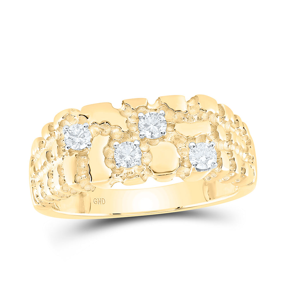 14k Gold 1/3 CTW-Natural Diamond Nugget Mens Ring