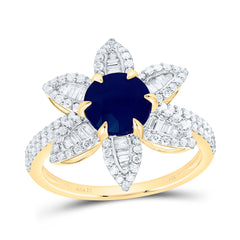 14k Gold 5/8 CTW-Natural Diamond 7MM-Rd-Bs Natural Gemstone Flower Ring