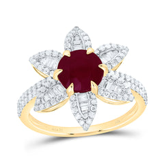 14k Gold 5/8 CTW-Natural Diamond 7MM-Rd-Ru Natural Gemstone Flower Ring