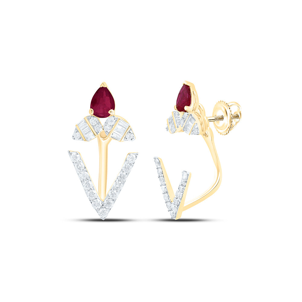 14k Gold 1/3 CTW-Natural Diamond 1/3 CTW-Ps-Ru Natural Gemstone Earring