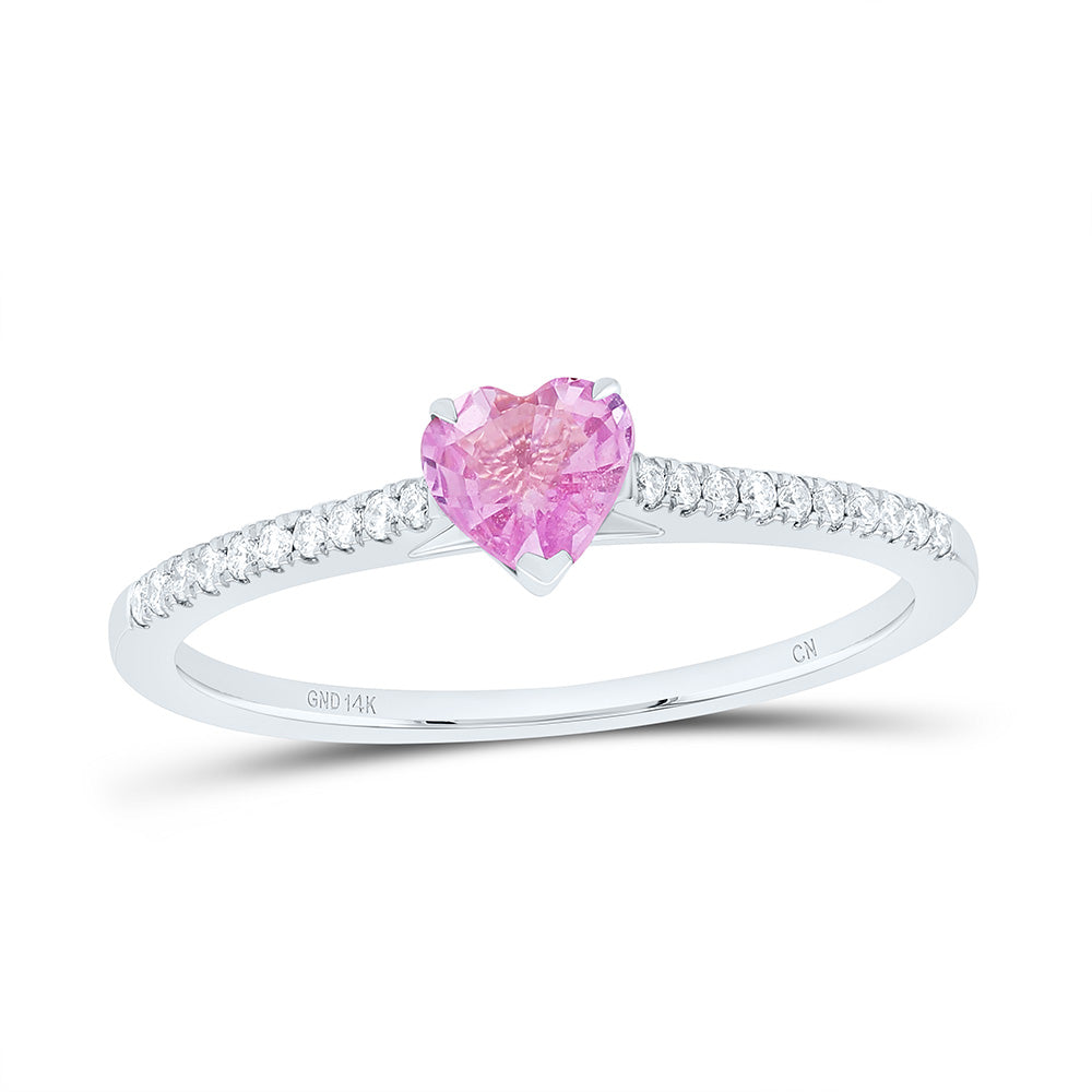 14k Gold 1/10 CTW-Natural Diamond 4.5MM-Ht-Pi Sapp Natural Gemstone Heart Ring