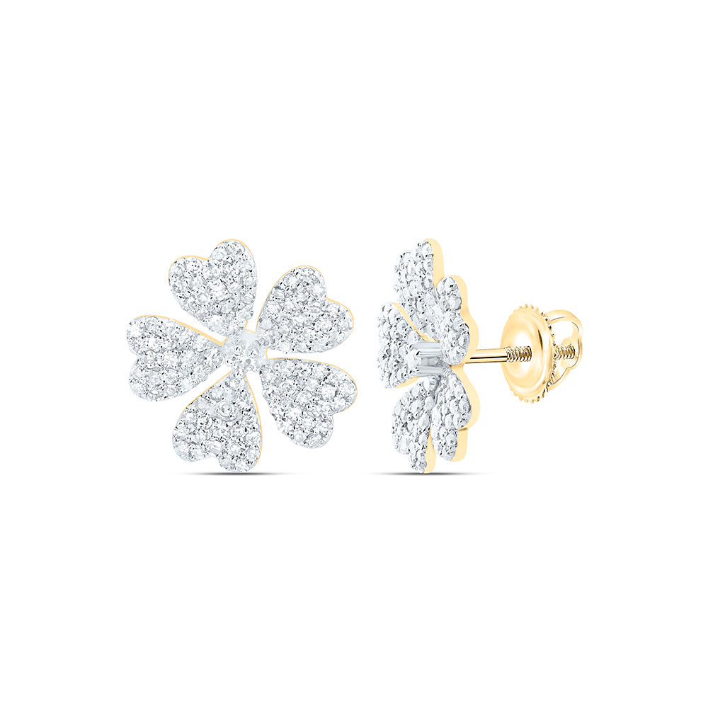 10k Gold 1/2 CTW- Natural Diamond Fashion Heart Flower Earring