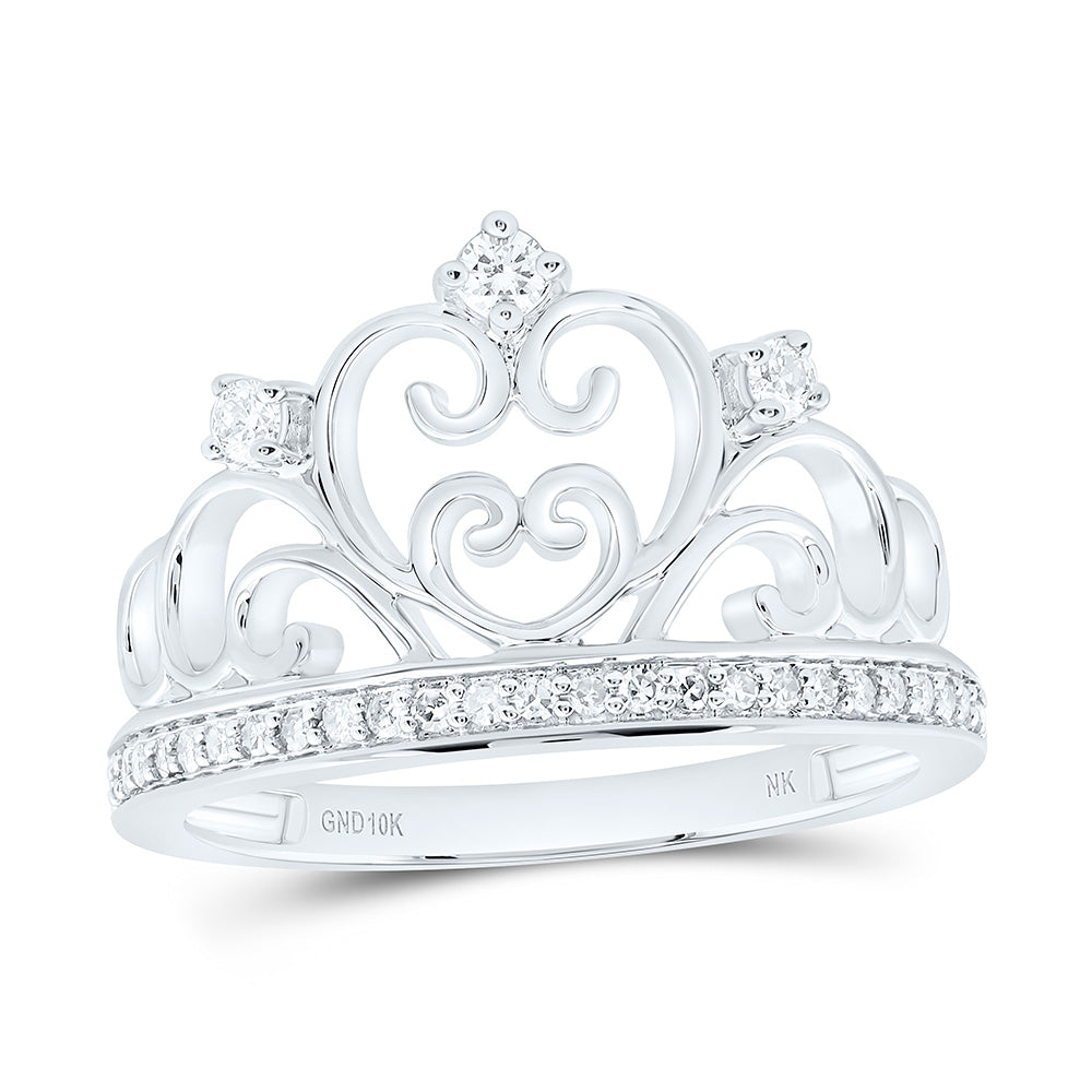 10k Gold 1/5 CTW-Natural Diamond Fashion Heart Crown Ring