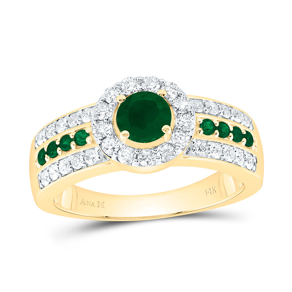 14k Gold 1/2 CTW-Natural Diamond 5/8 CTW-Rd-Em,Natural Gemstone Round Ring