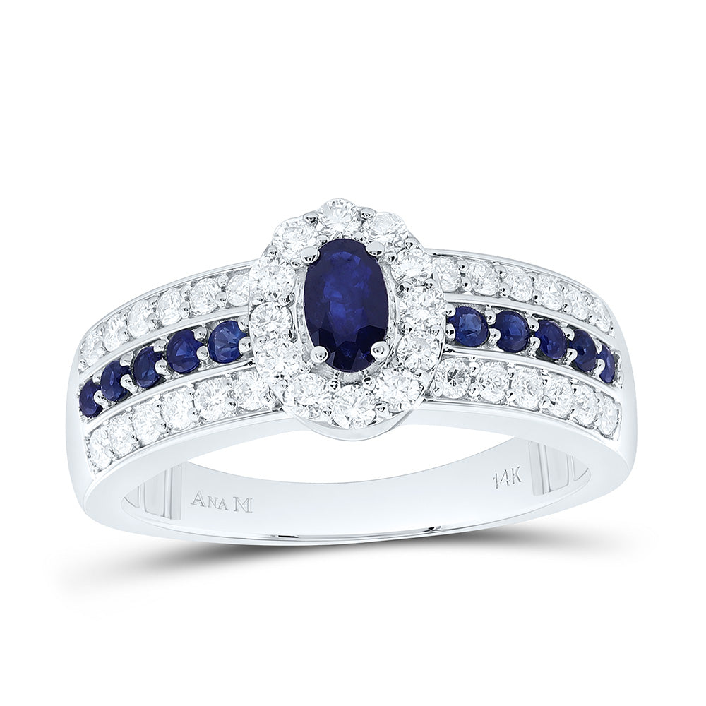 14k Gold 1/2 CTW-Natural Diamond 1/6 CTW-Rd-Bs, 5X3MM Ov-Bs Natural Gemstone Oval Ring