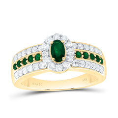 14k Gold 1/2 CTW-Natural Diamond 1/6 CTW-Rd-Em, 5X3MM Ov-Em Natural Gemstone Oval Ring