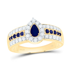 14k Gold 3/8 CTW-Natural Diamond 1/6 CTW-Rd-Bs, 5X3MM Ps-Bs, Natural Gemstone Pear Ring
