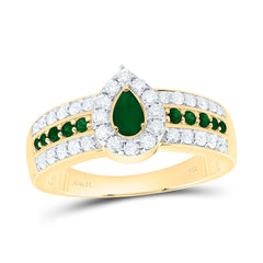 14k Gold 3/8 CTW-Natural Diamond 1/10 CTW-Rd-Em, 5X3MM Ps-Em, Natural Gemstone Pear Ring