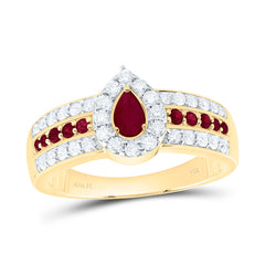 14k Gold 3/8 CTW-Natural Diamond 1/8 CTW-Rd-Ru, 5X3MM Ps-Ru, Natural Gemstone Pear Ring