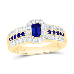 14k Gold 3/8 CTW-Natural Diamond 1/8 CTW-Rd-Bs 5X3MM Em-Bs Natural Gemstone Emerald Ring