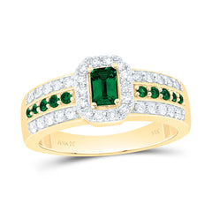 14k Gold 3/8 CTW-Natural Diamond 1/8 CTW-Rd-Em, 5X3MM Em-Em Natural Gemstone Emerald Ring