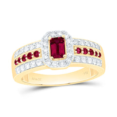 14k Gold 3/8 CTW-Natural Diamond 1/8 CTW-Rd-Ru, 5X3MM Em-Ru Natural Gemstone Emerald Ring