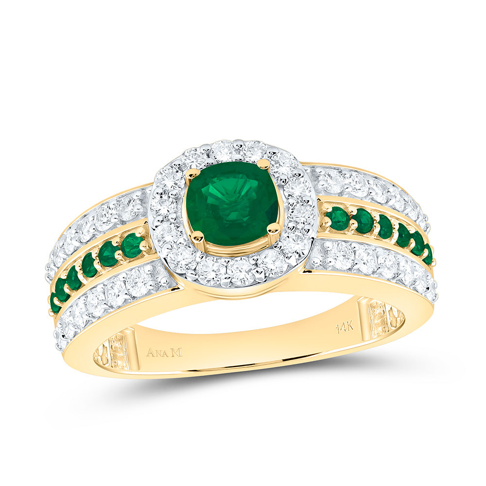 14k Gold 5/8 CTW-Natural Diamond 1/6 CTW-Rd-Em, 4.90MM Cu-Em Natural Gemstone Cushion Ring