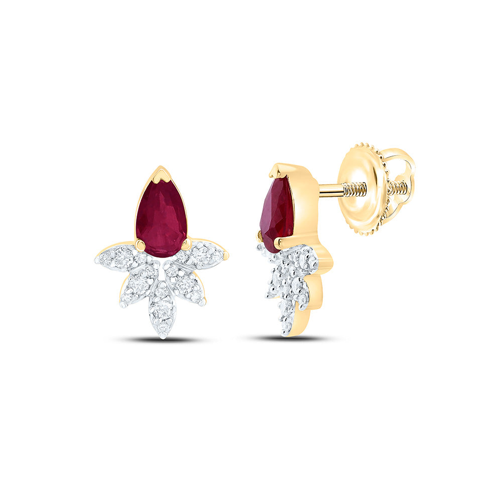 14k Gold 1/10 CTW-Natural Diamond 5X3MM-Ps-Ru Natural Gemstone Earring