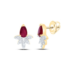 14k Gold 1/10 CTW-Natural Diamond 5X3MM-Ps-Ru Natural Gemstone Earring