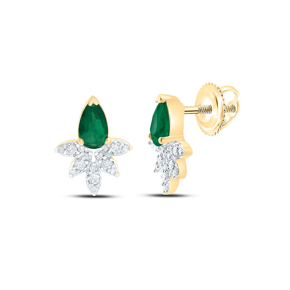 14k Gold 1/8 CTW-Natural Diamond 5X3MM-Ps-Em Natural Gemstone Earring