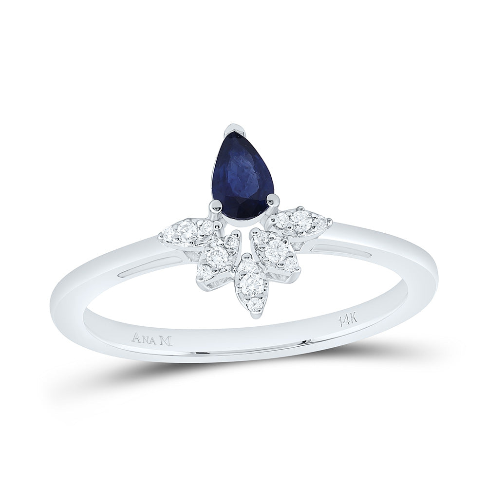 14k Gold 1/20 CTW-Natural Diamond 5X3MM-Ps-Bs Natural Gemstone Ring