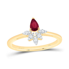 14k Gold 1/20 CTW-Natural Diamond 5X3MM-Ps-Ru Natural Gemstone Ring