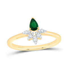 14k Gold 1/20 CTW-Natural Diamond 5X3MM-Ps-Em Natural Gemstone Ring