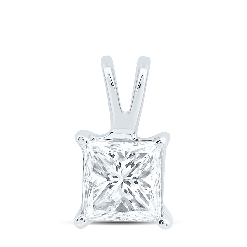 14k Gold 1/2 CTW-Natural Diamond I1 Ij Princess Solitaire Pendant