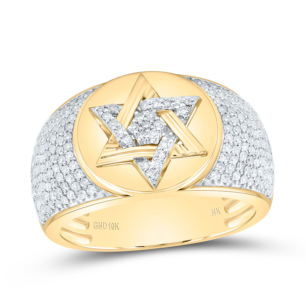 10k Gold 7/8 CTW-Natural Diamond Star Of David Mens Ring