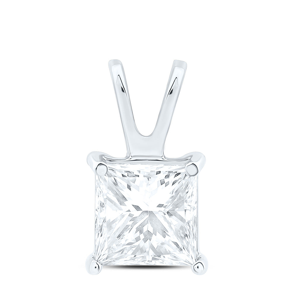 14k Gold 3/4 CTW-Natural Diamond I1 Ij Princess Solitaire Pendant