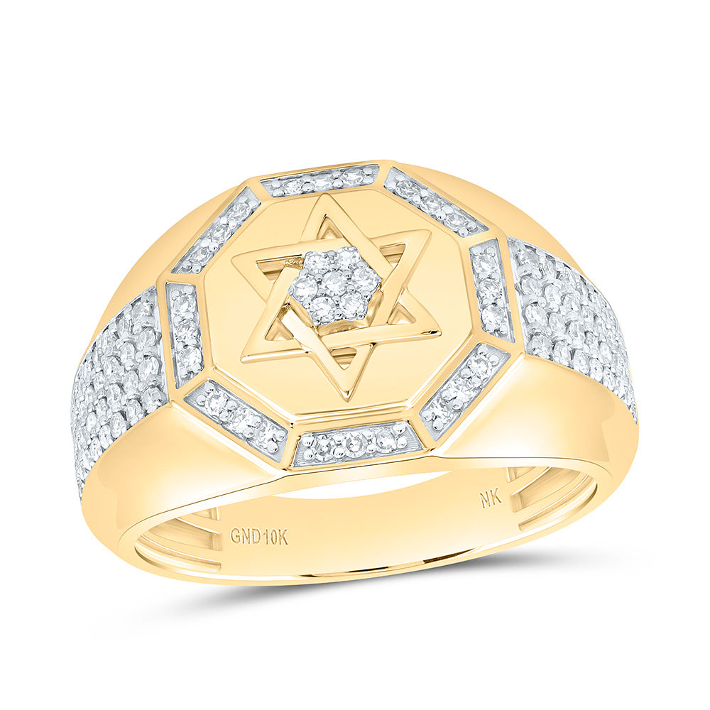 10k Gold 1/2 CTW-Natural Diamond Star Of David Mens Ring