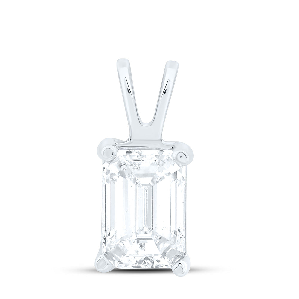 14k Gold 3/4 CTW-Natural Diamond I1 Ij Emerald Solitaire Pendant