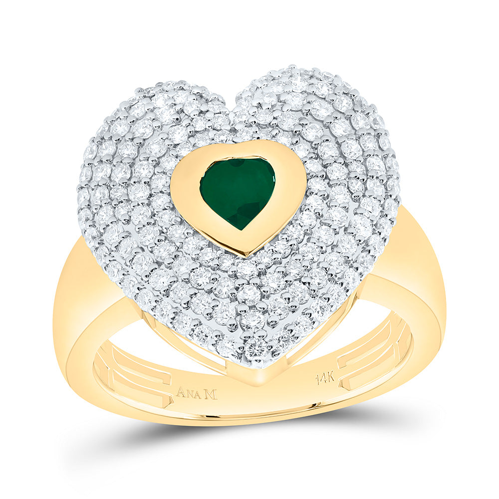 14k Gold 7/8 CTW-Natural Diamond 5MM-Ht-Em Natural Gemstone Heart Ring