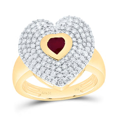 14k Gold 7/8 CTW-Natural Diamond 5MM-Ht-Ru Natural Gemstone Heart Ring