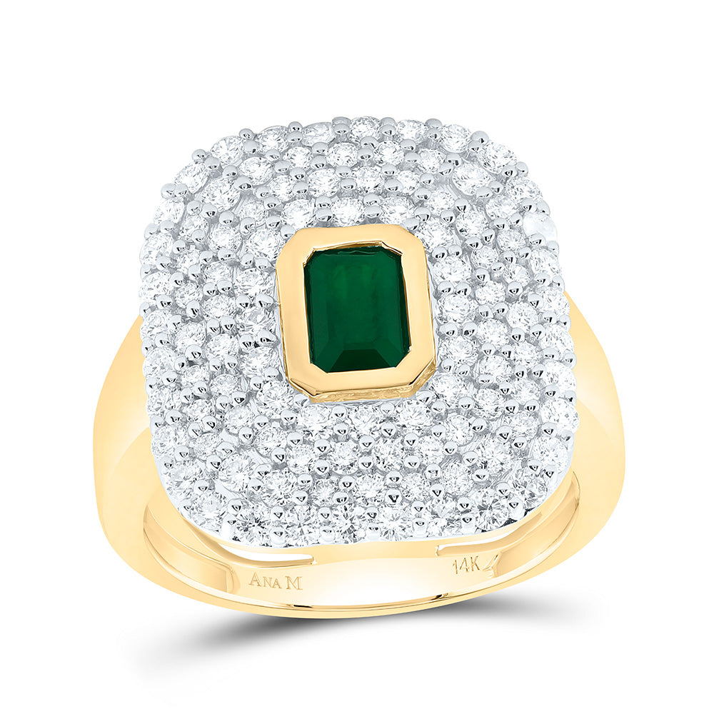 14k Gold 1 1/3 CTW-Natural Diamond 6X4MM-Em-Em Natural Gemstone Emerald Ring