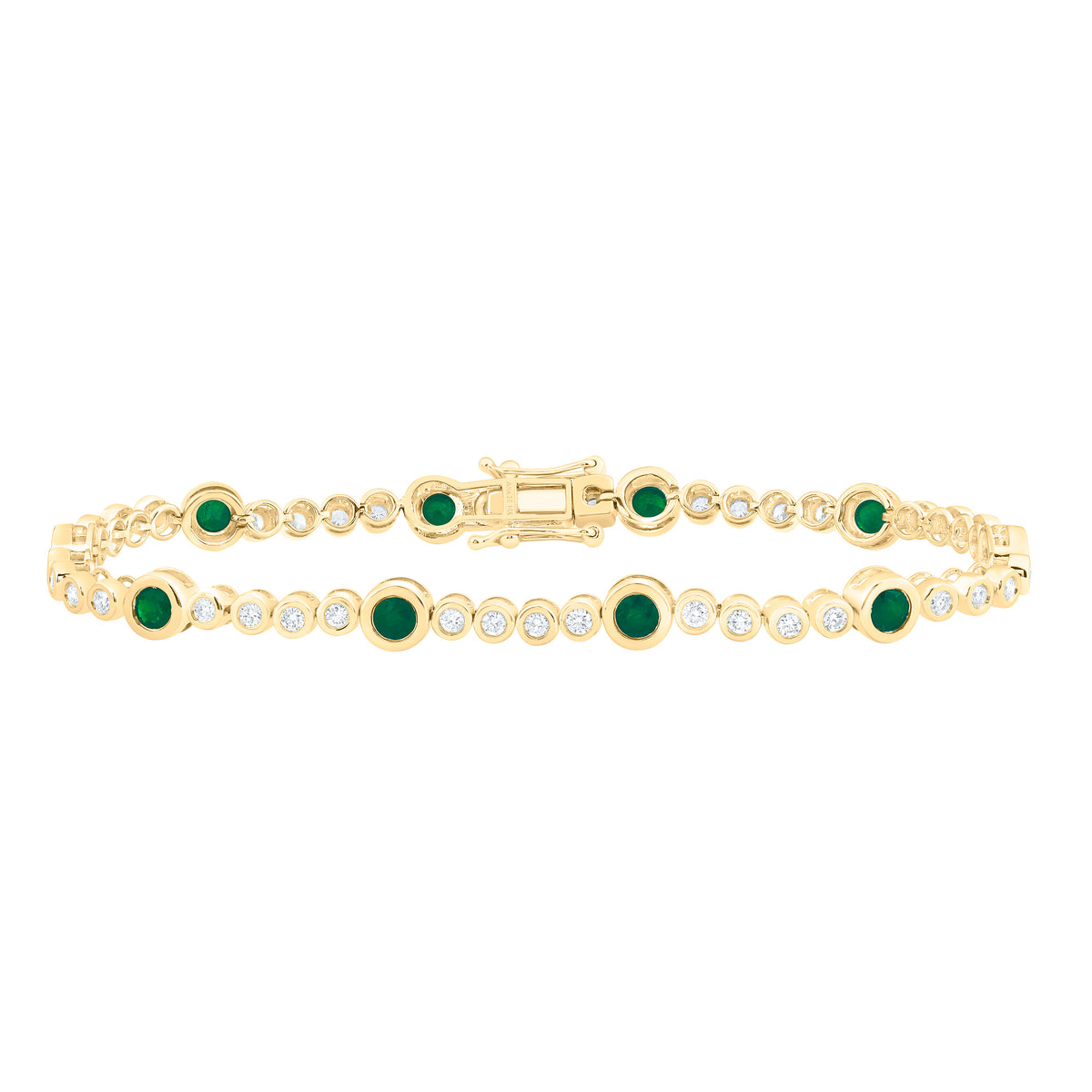 14k Gold 1 1/5 CTW-Natural Diamond 1 1/2 CTW-Rd-Em Natural Gemstone Bracelet (7 Inch )