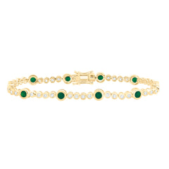 14k Gold 1 1/5 CTW-Natural Diamond 1 1/2 CTW-Rd-Em Natural Gemstone Bracelet (7 Inch )