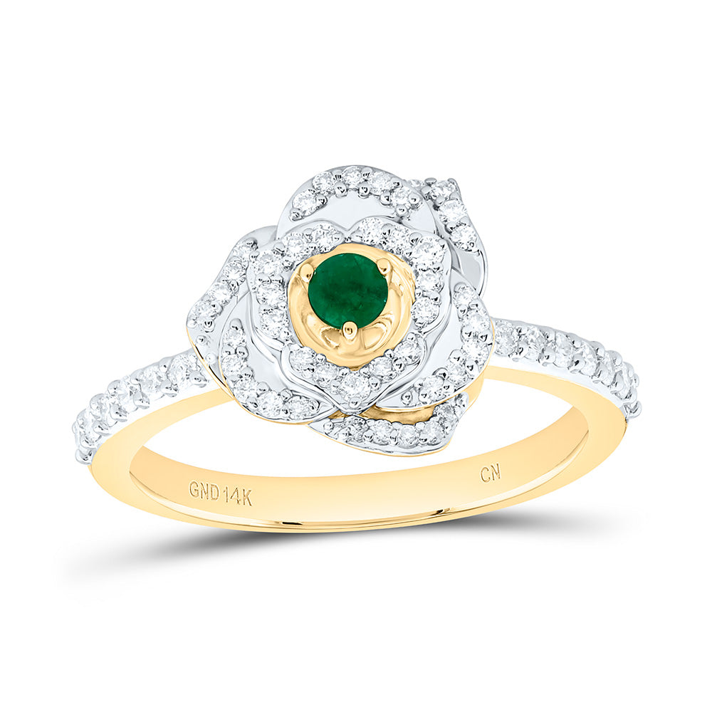 14k Gold 3/8 CTW-Natural Diamond 1.5MM-Rd-Em Natural Gemstone Rose Ring