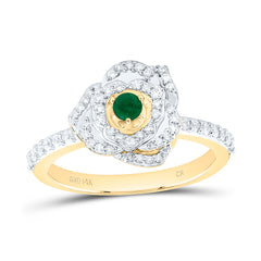 14k Gold 3/8 CTW-Natural Diamond 1.5MM-Rd-Em Natural Gemstone Rose Ring