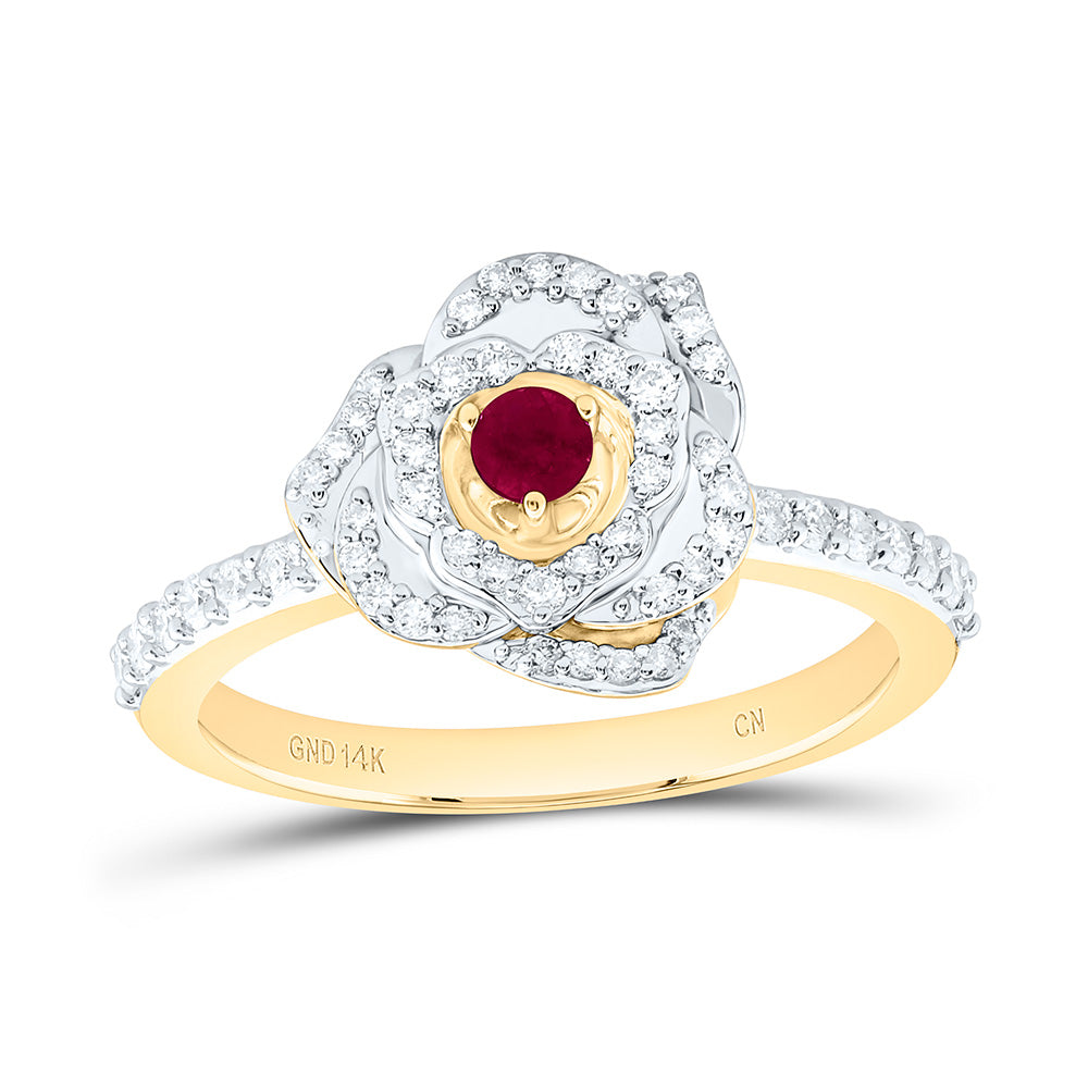 14k Gold 3/8 CTW-Natural Diamond 1.5MM-Rd-Ru Natural Gemstone Rose Ring
