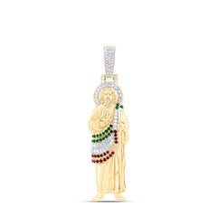 10k Gold 1/4 CTW-Natural Diamond 1/8 CTW-Rd-Ru, 1/8 CTW-Rd-Em Natural Gemstone St Jude Pendant