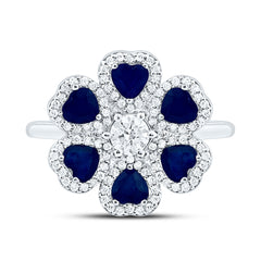 14k Gold 1/2 CTW-Natural Diamond 1/4 CTW-Crd,1 1/5 CTW-Ht-Bs Natural Gemstone Heart Flower Ring