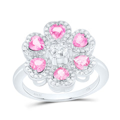 14k Gold 1/2 CTW-Natural Diamond 1/4 CTW-Crd,1 1/5 CTW-Ht-Pi Sapp Natural Gemstone Heart Flower Ring