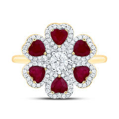 14k Gold 1/2 CTW-Natural Diamond 1/4 CTW-Crd, 1 1/4 CTW-Ht-Ru Natural Gemstone Heart Flower Ring