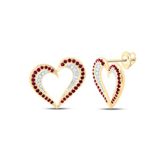 14k Gold 1/6 CTW-Natural Diamond 1/2 CTW-Rd-Ru Natural Gemstone Heart Earring