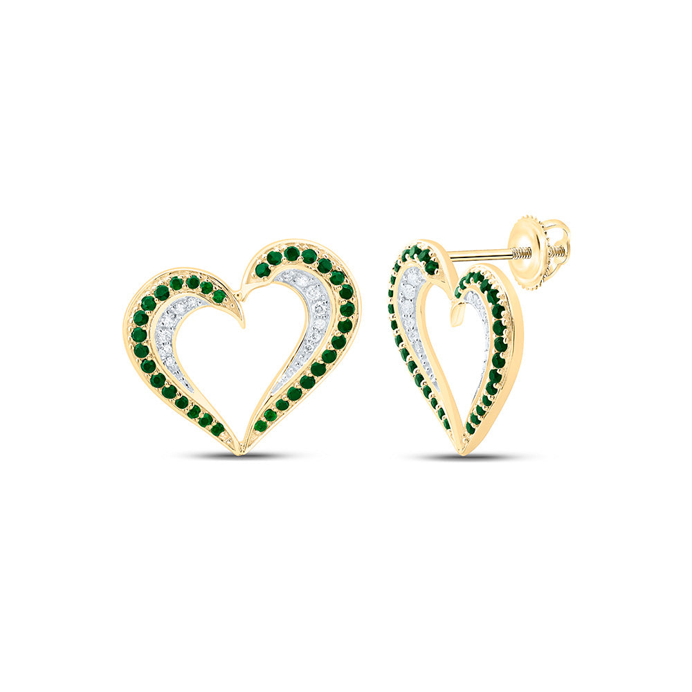 14k Gold 1/6 CTW-Natural Diamond 3/8 CTW-Rd-Em Natural Gemstone Heart Earring