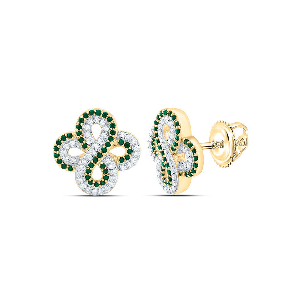 14k Gold 1/4 CTW-Natural Diamond 1/5 CTW-Rd-Em Natural Gemstone Infinity Clover Earring
