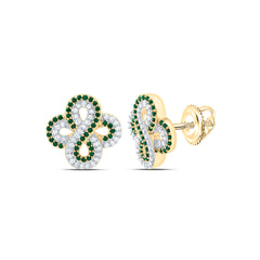 14k Gold 1/4 CTW-Natural Diamond 1/5 CTW-Rd-Em Natural Gemstone Infinity Clover Earring