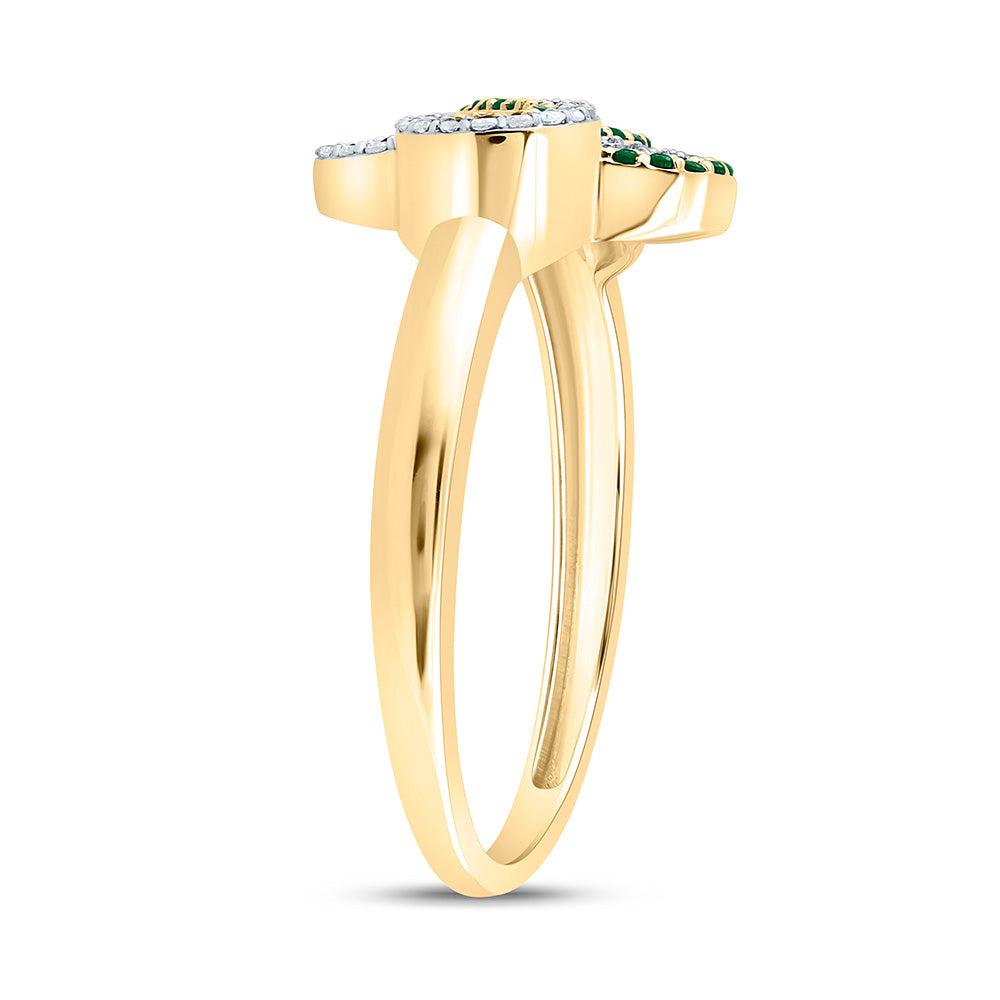 14k Gold 1/8 CTW-Natural Diamond 1/10 CTW-Rd-Em Natural Gemstone Infinity Clover Ring