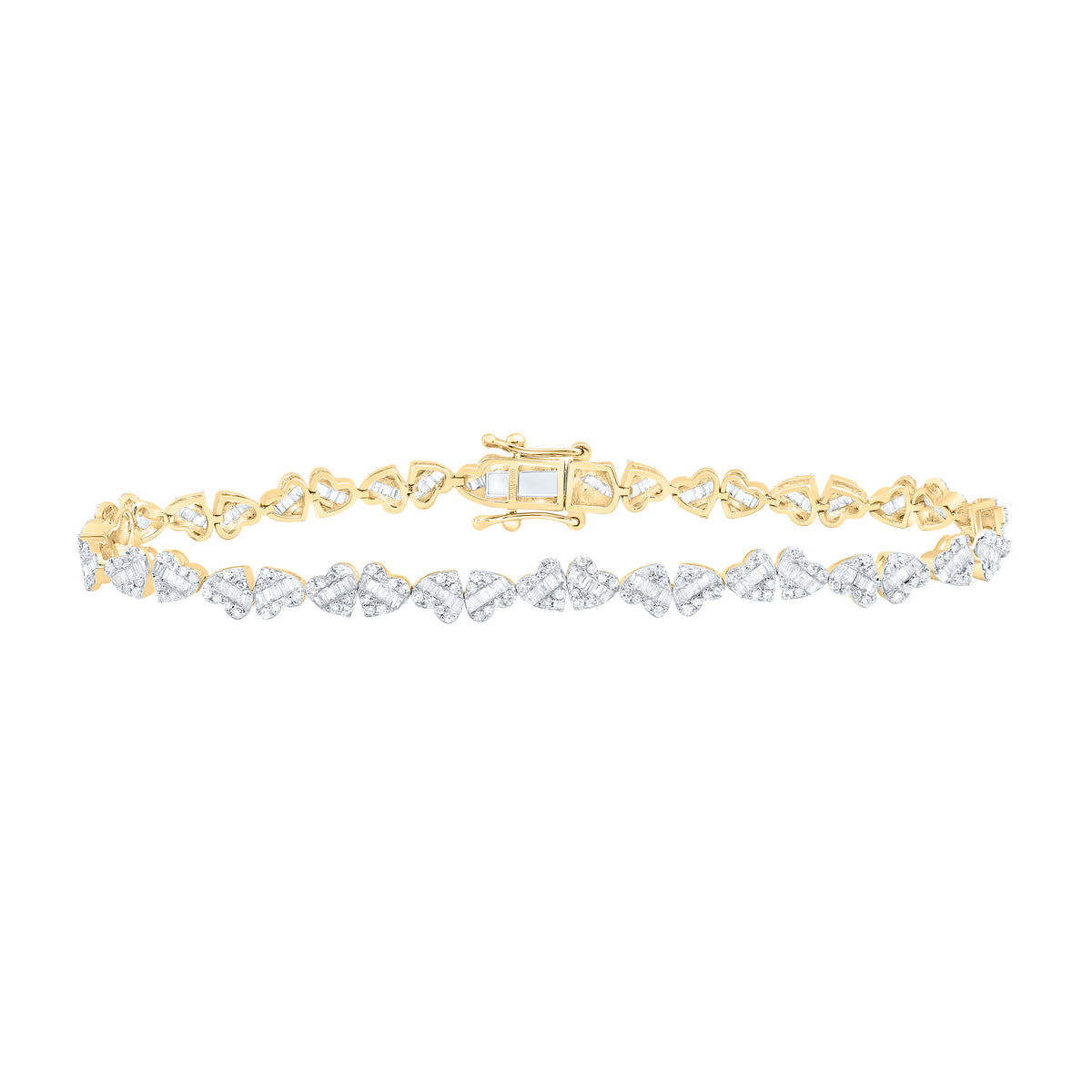 14k Gold 1 3/4 CTW-Natural Diamond Fashion Heart Bracelet ( 7 Inch )