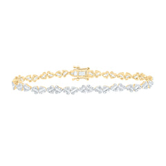 14k Gold 1 3/4 CTW-Natural Diamond Fashion Heart Bracelet ( 7 Inch )