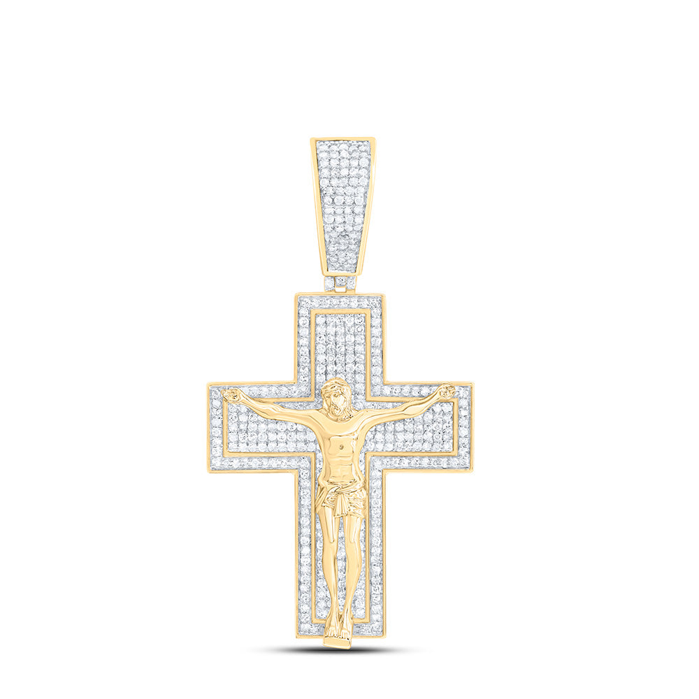 10k Gold 1 1/2 CTW-Natural Diamond Jesus Cross Mens Charm